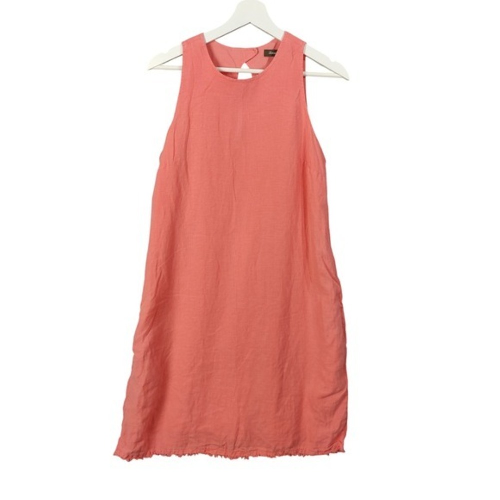 Tommy Bahama Womens Coastal Airy 100% Linen S Dress Coral Raw Hem Sleeveless
